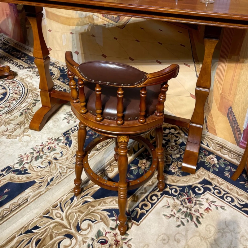 Swivel Bar Stool Traditional Warm Stain Ornate Turned Legs