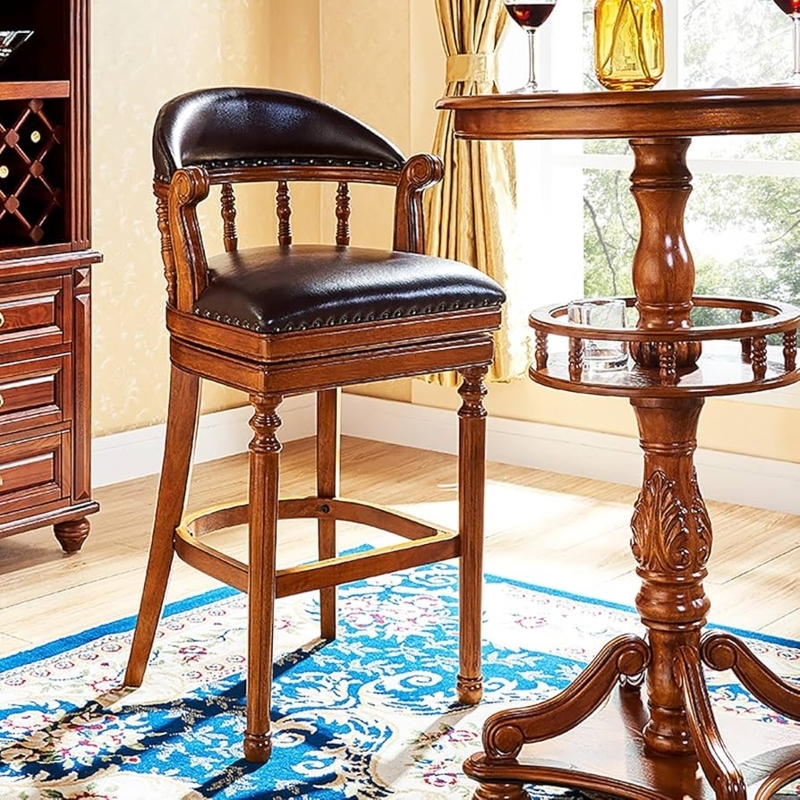 Swivel Bar Stool Vintage Wood Spindle Back Nailhead Trim