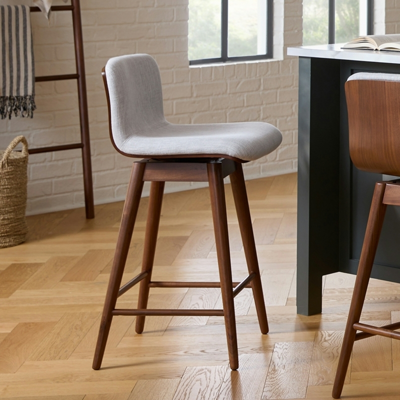 Swivel Bar Stool Walnut Curved Back Tapered Legs Mid-Century Modern