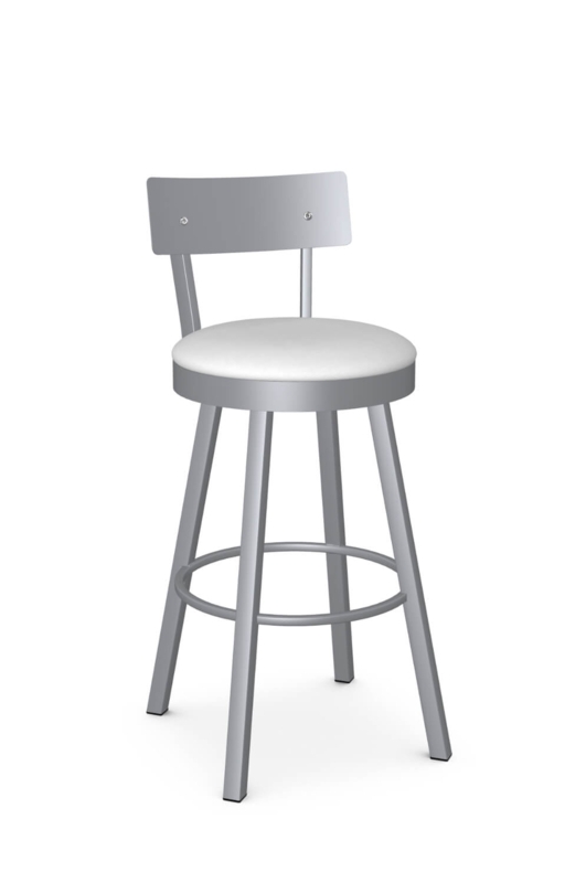 Swivel Bar Stool White Round Upholstered Seat Low Back Silver Frame