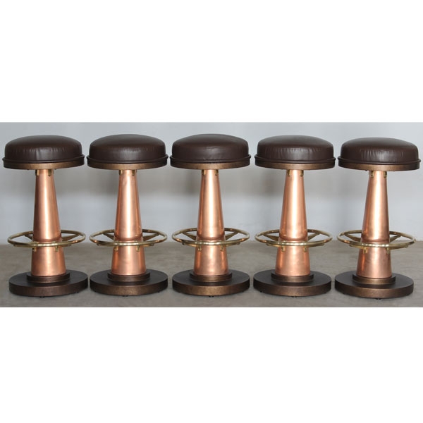 Swivel Bar Stool with Conical Copper Base & Leather Seat