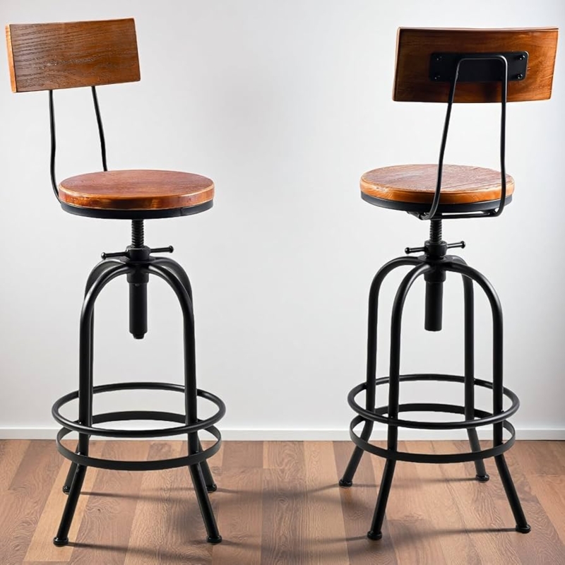 Swivel Bar Stools: Adjustable Threaded Post, Arc Shaped Wood Back
