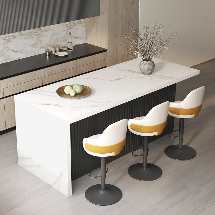 Swivel Bar Stools Minimalist Bi-Color White And Mustard Curved Back
