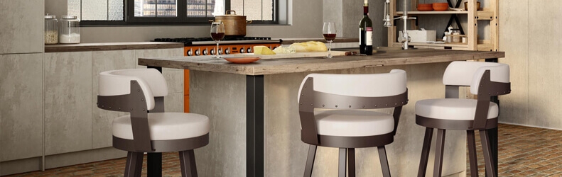 Swivel Bar Stools: Rivet Details, Wraparound Backrest Accent