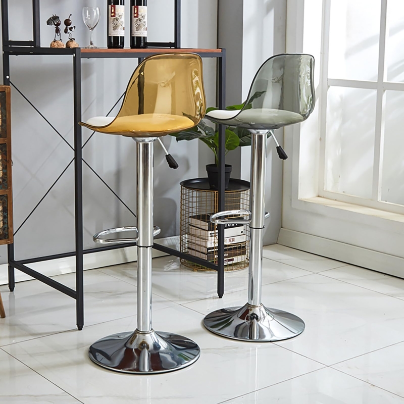Swivel Bar Stools: Translucent Amber & Smoke Gray Acrylic Seats