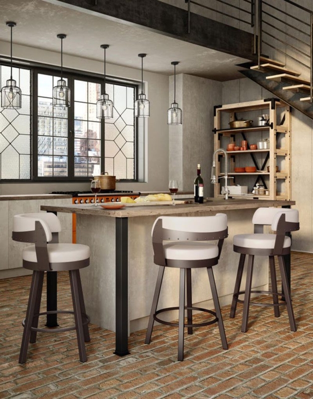 Swivel Bar Stools: Wrap Around Backrest, Cream Upholstered Seat
