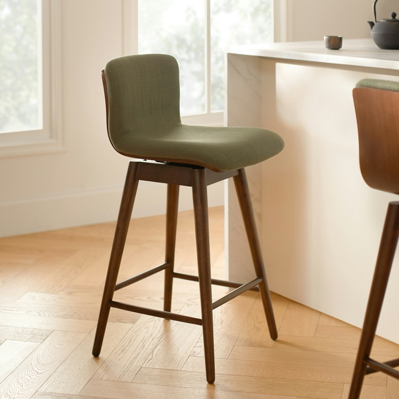 Swivel Counter Stool Tapered Walnut Legs Low Back Upholstered Seat
