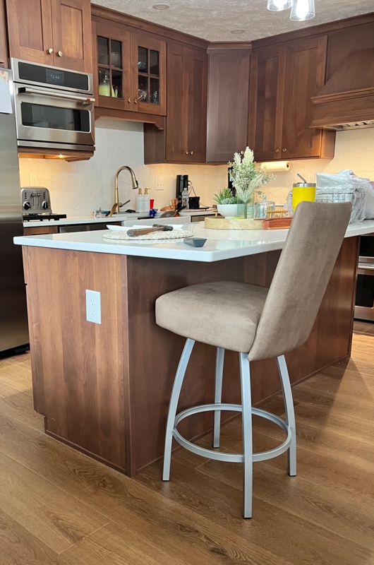 Swivel Counter Stool Taupe Upholstered High Curved Back Silver Frame