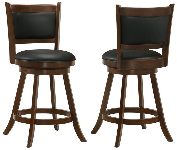 Swivel Counter Stools Chestnut Finish Circular Footrest Black Leather