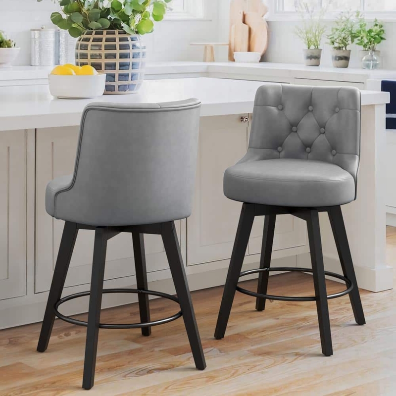 Swivel Counter Stools with Diamond Tufting and Circular Footrest
