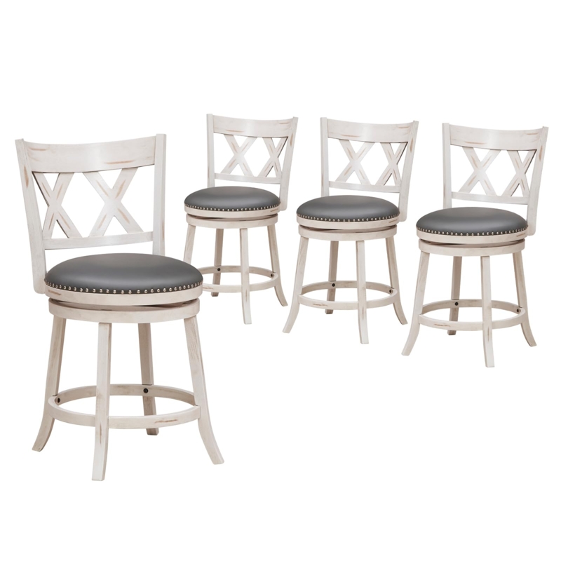 Swivel Stools Whitewashed X-Back Farmhouse Kitchen Charcoal Seat