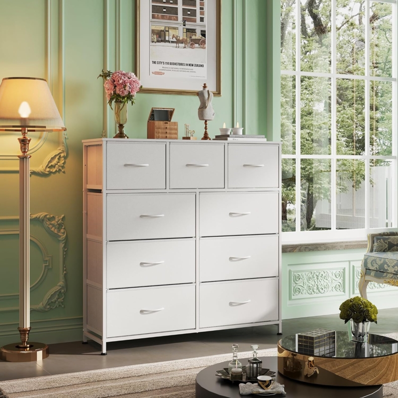 Tall 9-Drawer Fabric Dresser, Metal Frame & Vertical Design