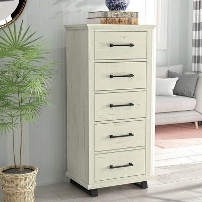 Tall Antique White Dresser Saw Cut Texture Black Handles