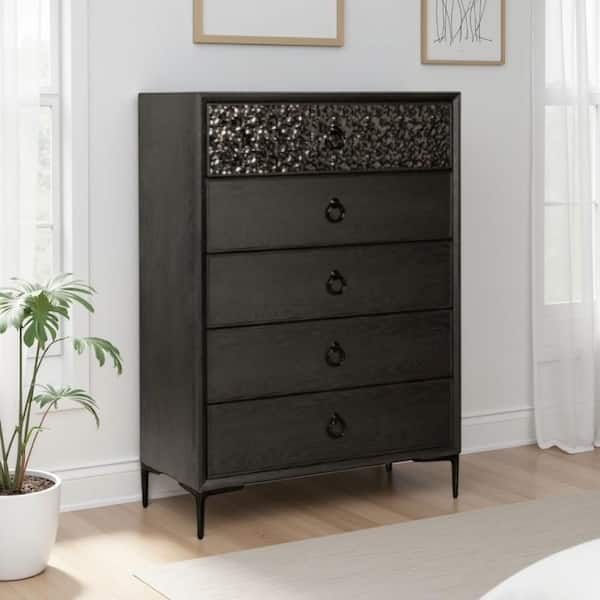 Tall Chest featuring Textured Accent Top Drawer and Ring Pull Hardware