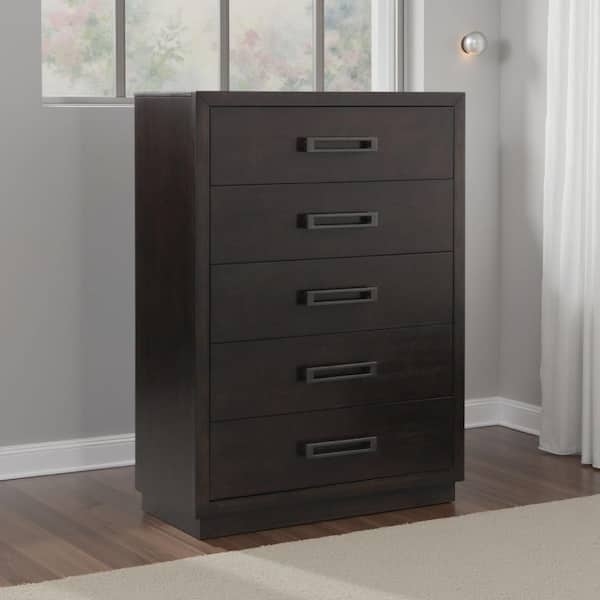Tall Chest For Small Bedrooms 5 Drawer Recessed Pulls Dark Ash