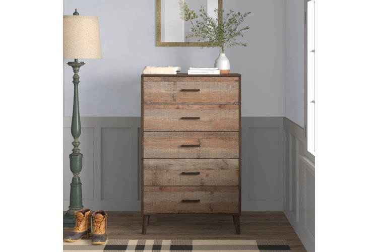 Tall Chest of Drawers featuring Weathered Wood Finish and Tapered Legs