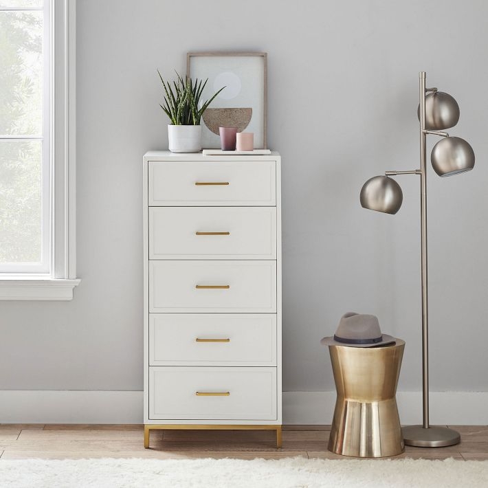 Tall Chest of Drawers Lacquered White Gold Base Contemporary