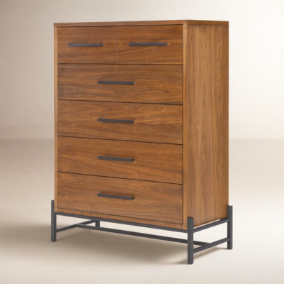Tall Chest Of Drawers Wood Toned Sled Base Metal Pulls