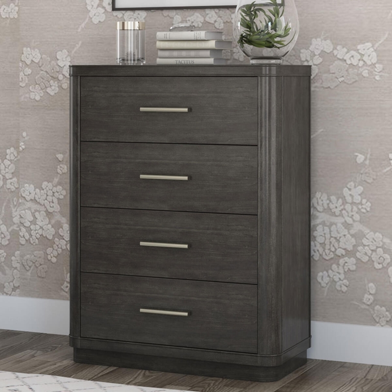 Tall Chest With Gold Hardware Rounded Corners Dark Grey Finish