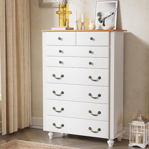 Tall Dresser Eight-Drawer Traditional Wood Top Column Pilasters