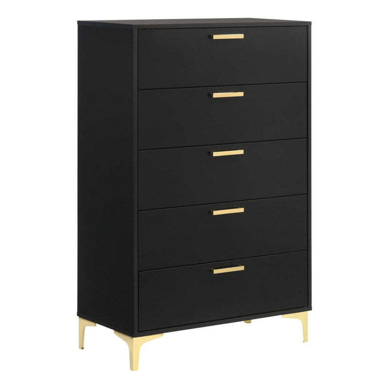 Tall Dresser in Matte Black with Modern Gold Tapered Legs