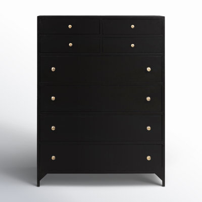 Tall Dresser Matte Black Eight Drawers Gold Knobs Bracket Feet