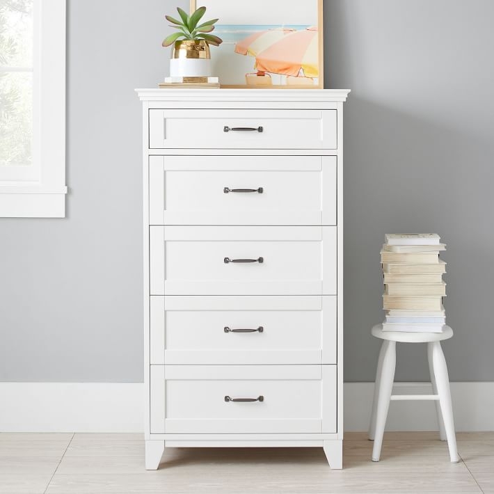 Tall Dresser with Brushed Fog Finish, Recessed Panels, Coastal Style