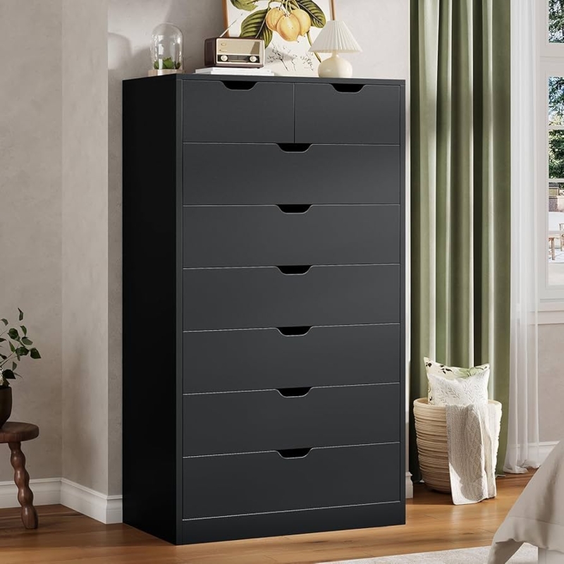 Tall Dresser with Integrated Cutout Handles in Matte Black Finish