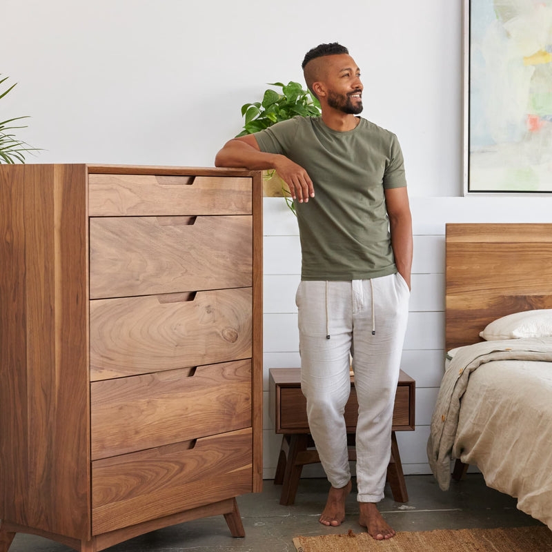Tall Dresser with Recessed Pulls and Angled Legs Mid Century Walnut