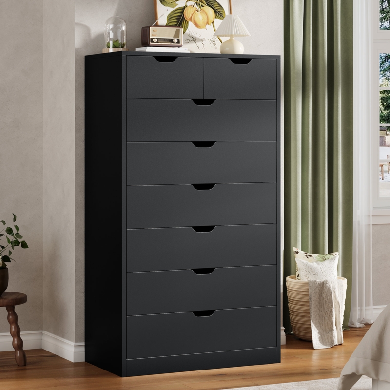 Tall Matte Black Chest of Drawers with Cutout Handles