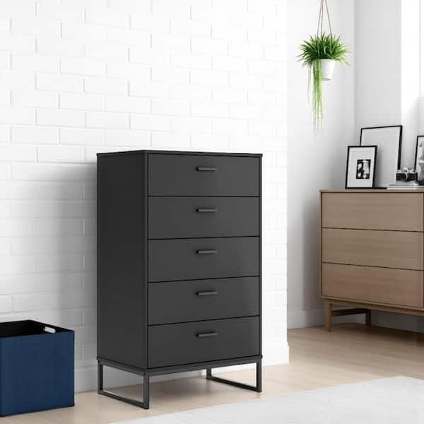 Tall Matte Black Chest on Industrial Metal Sled Base for Vertical Storage