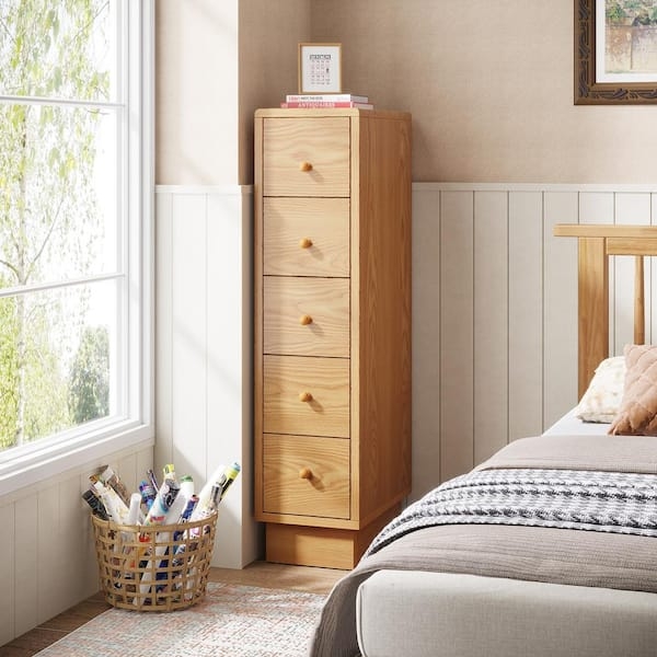 Tall Oak Chest of Drawers Plinth Base Narrow Profile