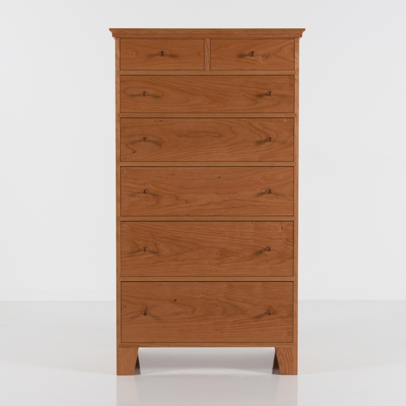 Tall Vertical Wood Chest with Seven Drawers and Small Round Knobs