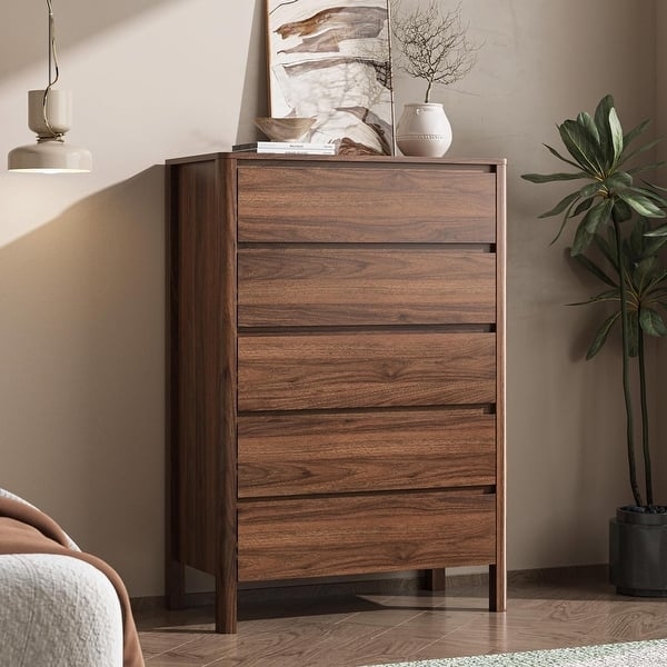 Tall Walnut Dresser with Minimalist Hidden Handle Design