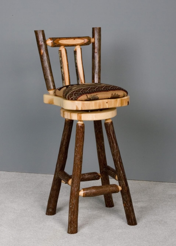 Tapestry Upholstered Bar Stool Natural Bark Legs Lodge Style Swivel