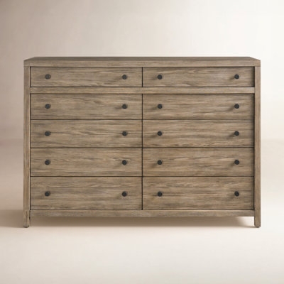 Ten-Drawer Double Dresser, Driftwood Gray Finish, Rustic Farmhouse Style