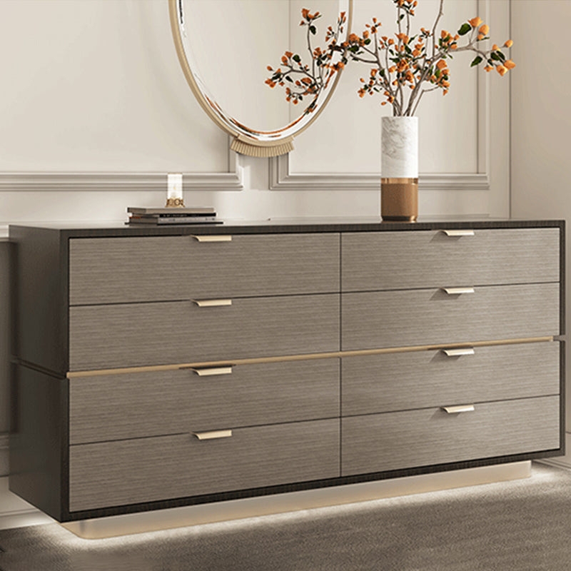 Textured Gray Double Dresser with Integrated Warm Base Lighting