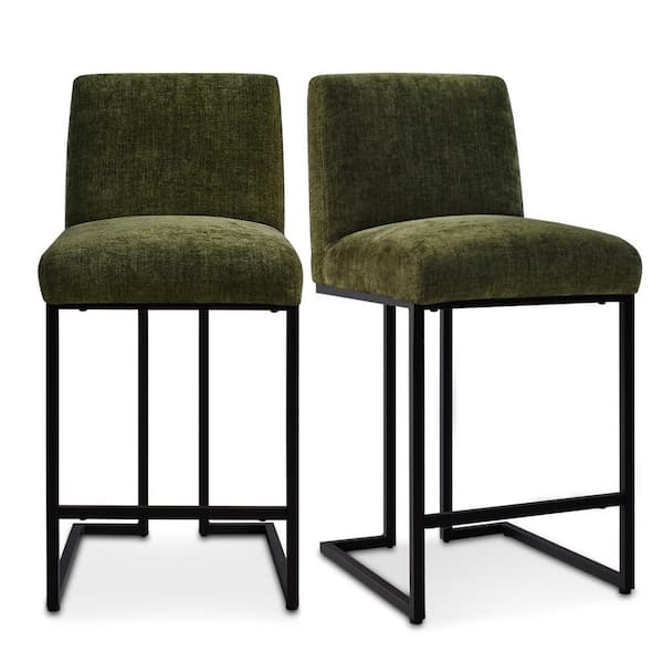 Textured Olive Green Bar Stool High Back Sled Base Metal Frame