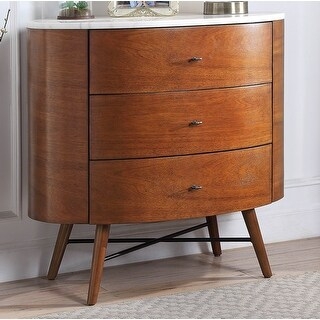 Three Drawer Dresser Curved Front Wood Marble Top Metal X-Base