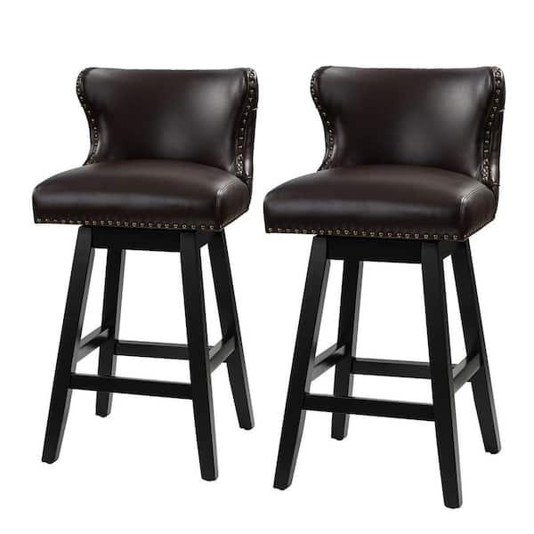 Traditional Bar Stools Low Back Wingback 360 Swivel Nailhead Trim