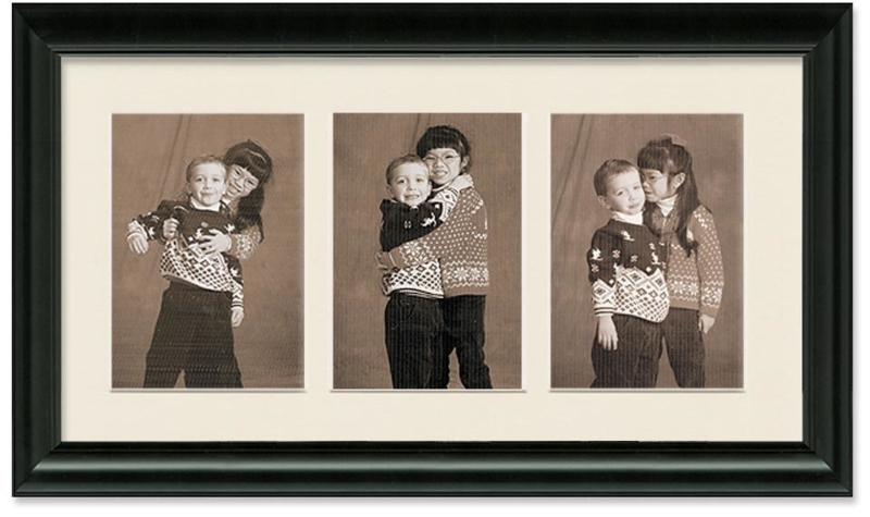 Traditional Black Collage Frame Wide Mat Three Opening Wall Display