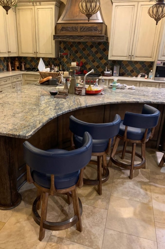 Traditional Counter Stool with Curved Low Back and Leather-Like Finish