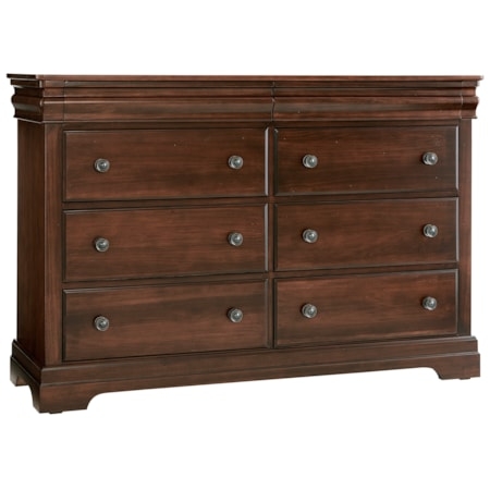 Traditional Dark Wood Dresser Semi-Gloss Finish Tiered Crown Molding