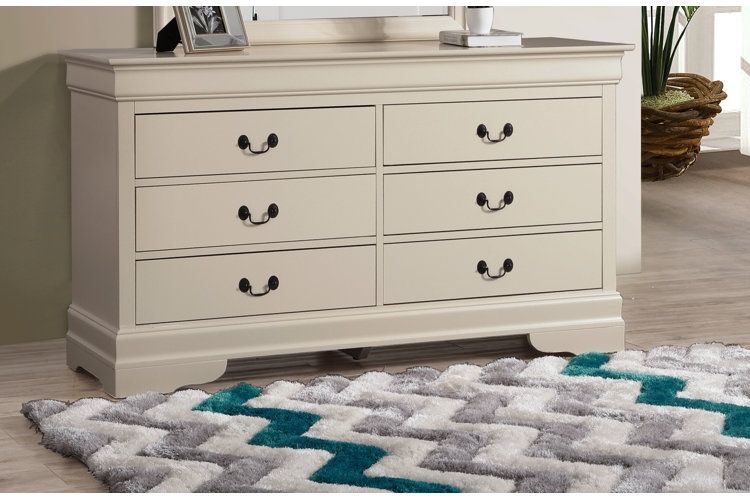 Traditional Double Dresser Off-White Crown Molding Bail Pulls