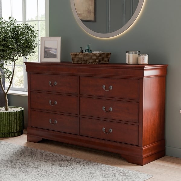 Traditional Dresser in Reddish-Brown Wood Tone with Bracket Feet