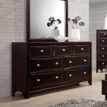 Traditional Espresso Dresser with Landscape Mirror and Silver Round Knobs