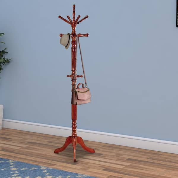Traditional Freestanding Coat Rack Reddish Brown Turned Wood