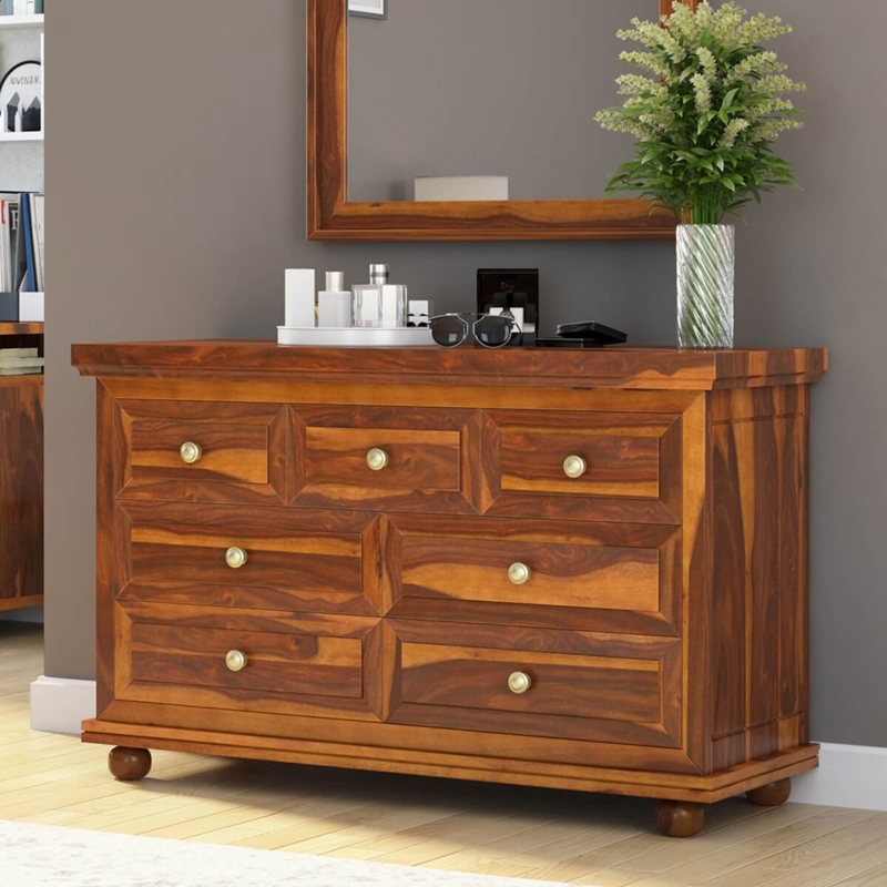 Traditional Rustic Wood Dresser with Bold Grain and Bun Feet