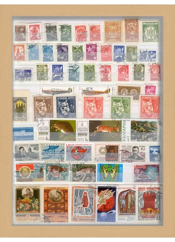 Traditional Shadow Box Frame for Vintage Stamp Collection