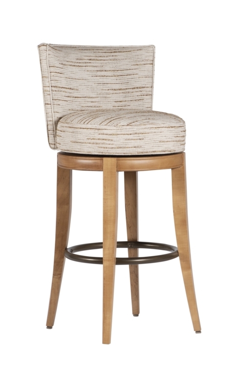 Traditional Swivel Bar Stool Horizontal Stripes Footrest Ring Wood Base